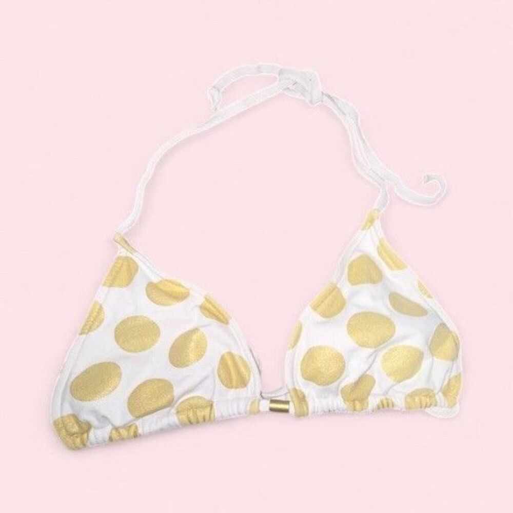 Y2K VTG Vintage Mossimo Yellow Gold and white polka dot string bikini top